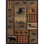 Tayse Rugs - Homespun Cabin Novelty Pattern Lodge Area Rug, Multi-Color, 4' X 6' - Enjoy the collection of natural elements in this area rug. This durable rug features a montage of outdoor images and animal life. It is created in shades of tan and green