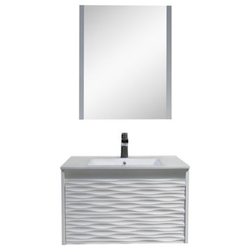 Floating Bathroom Vanity Set, Glossy White, 30" With Sink, Mirror