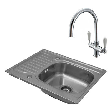 Enki Single Bowl Inset Square Stainless Steel Sink Drainer and Classic Tap