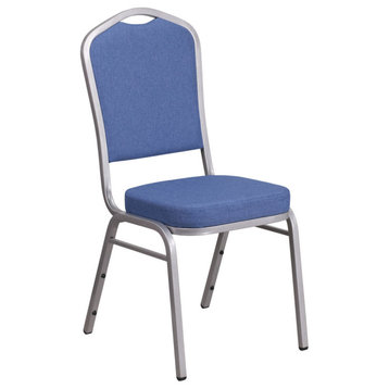 Hercules Series Crown Back Stacking Banquet Chair, Blue Fabric, Silver Frame