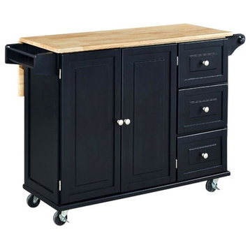 Homestyles Mobile Kitchen Island Cart with Wood Drop Leaf Breakfast Bar in Black