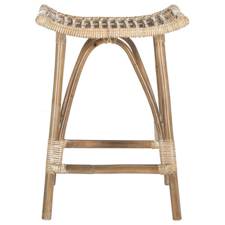 Safavieh Leda Rattan Stool, Gray White Wash, 25.2"