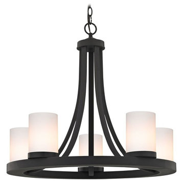 Bronze Chandelier with White Glass 5-Light