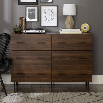Spacious Double Dresser, Reclaimed Wood Design With 6 Drawers, Dark Walnut