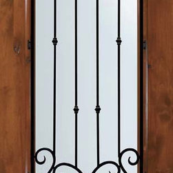 Slab Single Door 96 Wood Alder Valencia 1 Panel 3/4 Lite Wrought Iron - Front Doors
