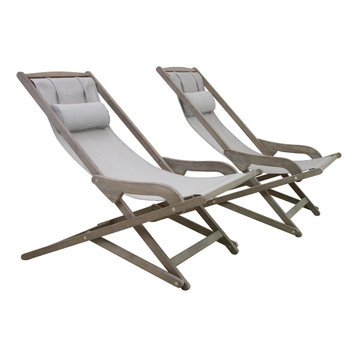 2-Piece Gray Wash Eucalyptus Folding Swing Lounger Set