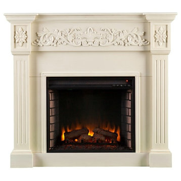 Calvert Carved Electric Fireplace, Ivory