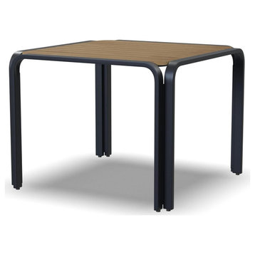 Outdoor Dining Table, Black Aluminum Frame/Eucalyptus Wood Top, Square