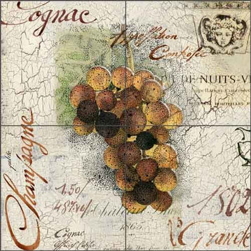 Ceramic Tile Mural Backsplash "Grapes I" by Louise Montillio, 8.5"x8.5"