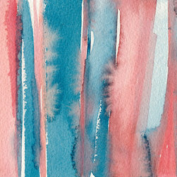 Coral and Teal Stripes Abstract Art - Fine Art Prints