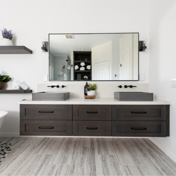 Dual Sink Vanity with Floating Shelves