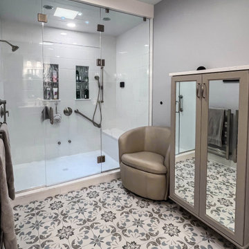 Gray Bathroom with Custom Artic White SteamSpa Shower