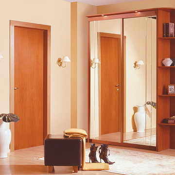 Baikal Mirror Sliding Doors Wide Wardrobe with Corner Shelf | Cherry