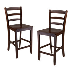 Winsome - Benjamin 2-PC Ladder Back 24" Counter Stool Set Antique Walnut - Bar Stools and Counter Stools