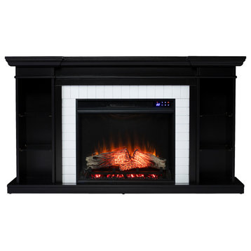 Harwich Touch Screen Electric Fireplace w/ Bookcase - Black