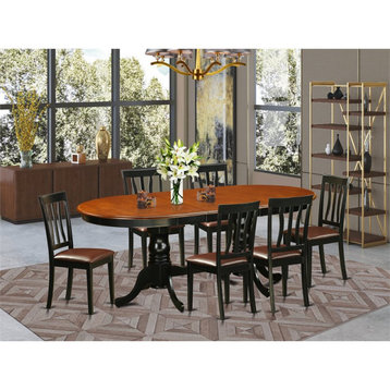 East West Furniture Plainville 7-piece Dining Set with Leather Seat in Cherry