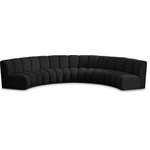 Meridian Furniture - Infinity Black Boucle Fabric Upholstered Arc Shaped Modular Sectional, Black, 5-Piece, Arc-Shaped - Mix and match this Infinity boucle fabric modular chair with other items in the Infinity collection to find the best possible seating solution for your gang. Rich black boucle fabric feels welcoming and soft to the skin, so you stay seated comfortably for the big game or while watching your favorite programs. Deep channel tufting adds to the longevity and durability of this modular chair while giving it texture.