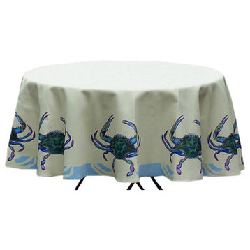 Betsy Drake Female Blue Crab 58 Inch Round Table Cloth