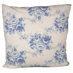 Studio Design Interiors - Blue Bouquet 90/10 Duck Insert Pillow With Cover, 22x22 - Quiet pale blue flowers adorn the vanilla linen face of this peaceful, inviting pillow. Backed with a coordinated cream back, a perfect tea room pillow.