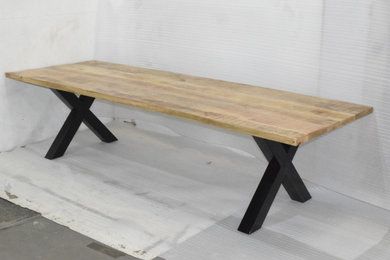 Metal tube leg dining tables with solid mango wooden top industrial style