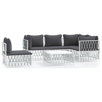 vidaXL Patio Furniture Set 6 Piece Sectional Sofa with Cushions White Steel
