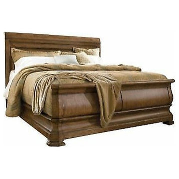 Universal Furniture Louie P's King Wooden Sleigh Bed in Cognac Brown Finish