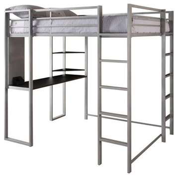 DHP Abode Metal Full Loft Bed in Silver with Desk