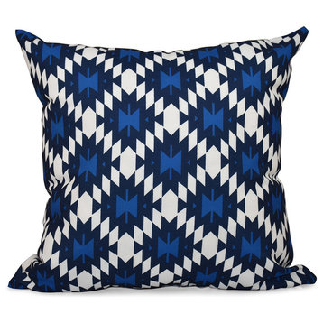 Jodhpur Kilim, Geometric Outdoor Pillow, Navy Blue, 18"x18"