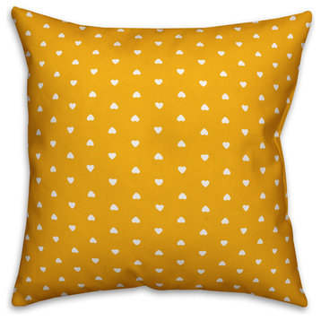 Tiny Hearts Pattern, Yellow Outdoor Throw Pillow, 18"x18"
