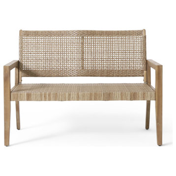 Elmcrest Outdoor Wicker and Acacia Wood Loveseat