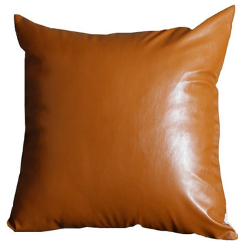 17" X 17" Solid Brown Faux Leather Decorative Pillow Cover