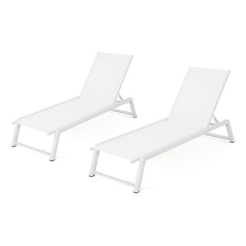 GDF Studio Mesa Outdoor Chaise Lounge With Aluminum Frame, White Mesh/White, Set