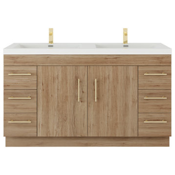 Rosa 60" Double Sink Freestanding Vanity with Reinforced Acrylic Sinks, Natural Oak