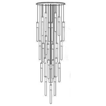 Drap Modern Long Minimalistic Hanging LED Chandelier, Black, 26 Lights