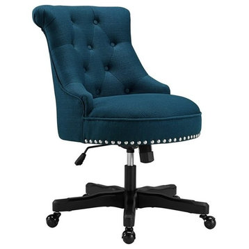 Linon Sinclair Wood Upholstered Office Chair in Blue