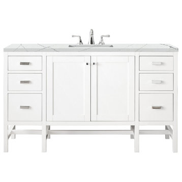 Addison 60" Single Vanity Cabinet, Glossy White, Ethereal Noctis Quartz