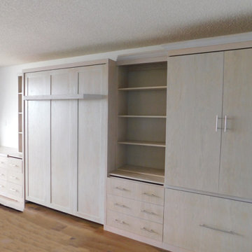 Shaker Vertical Murphy Wall Bed with a 7” Shelf Leg and Modern Storage Cabinetry