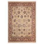 Bareens Designer Rugs - Pak Persian Verda Beige/Red Wool Rug - 8'0'' x 10'2'' - Designed with mesmerizing intricacy and gorgeous color palette, this hand-knotted masterpiece demonstrates the beauty and electrifying thrill of Pak Persian art. These meticulously hand-knotted Pak-Persian rug is made with pure wool and features breathtaking traditional, transitional, and tribal designs in bold luxurious color pallets. Known for their intricate designs these rugs are a reproduction of Persian rugs, made in Pakistan with unique Mughal designs. Made by master weavers using the same Persian texture, design and dying technique, we wanted to produce the most significant manifestation of Persian art, life, and culture. This rug is most famous for its exceptional quality, incredible designs, patterns, and vibrant rich color. Pak-Persian rugs made with Persian weave with high knot counts, which enables the high intricacy and detail found in the patterns are also referred to as "State of art", each color adds a rich beautiful detail in the artwork of this rug. The design, color, and beautiful chromatic composition with a vibrant sheen with intricate designs, exude beauty, elegance, and quality make this rug a masterpiece of its own.