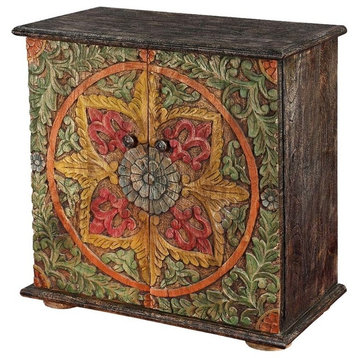Abie Hand Carved Distressed Mango Wood Accent Cabinet with Doors