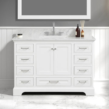 Freestanding Bathroom Vanity with Marble Countertop & Undermount Sink, White, 48'' W/ Sink