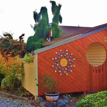 GARDEN ART: PERGOLA & XERIPAVE PERVIOUS PAVER "COBBLE STONE" RAIN GARDEN CREEK