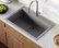 Karran QT-812 Top Mount 33" Single Bowl Quartz Sink, Grey With Faucet