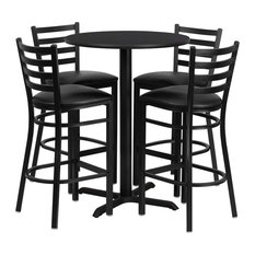 30'' Black Table Set With X-Base & 4 Ladder Back Metal Barstools - Black Seat