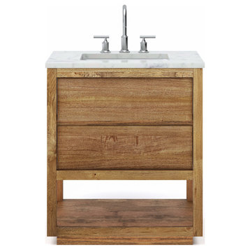 Oakman Marble Top Vanity in Mango Wood with Faucet, 30, Vanity With Chrome Faucet