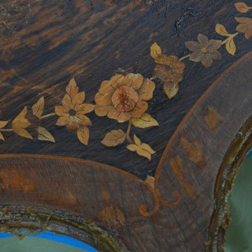 Top Refinish and Selective Base Touch-Up on a Carved Marquetry Side Table