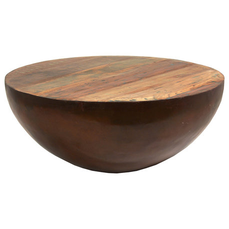 Salvaged Wood and Iron Bowl Coffee Table