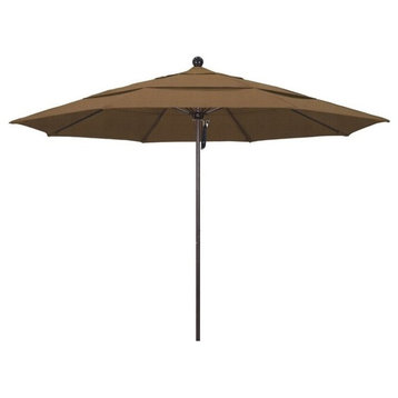 California Umbrella Venture 11' Bronze Market Umbrella in Sesame