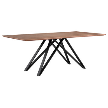 Modena Dining Table, Matte Black Finish and Walnut Wood Top