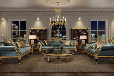 Inspiration for a traditional living room in Other with feature lighting.