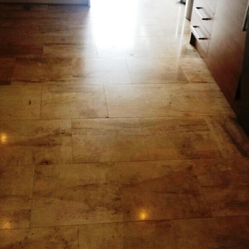 Unmaintained French Limestone Tiled Kitchen Floor Restored in Cardiff